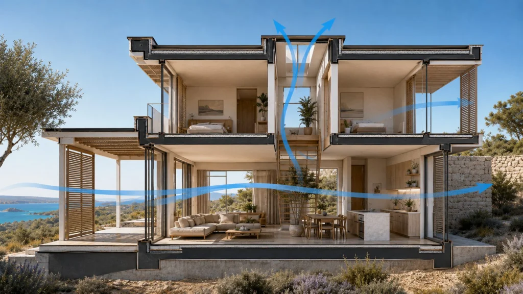 Passive cooling, shading and ventilation in a Sicilian Passivhaus