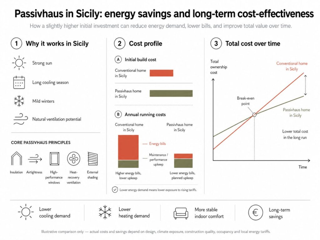 Passive house energy demand and running-cost considerations in Sicily